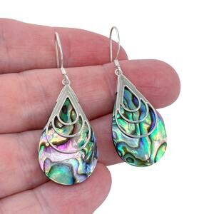 Estate Sterling Silver 925 Abalone Teardrop Earrings